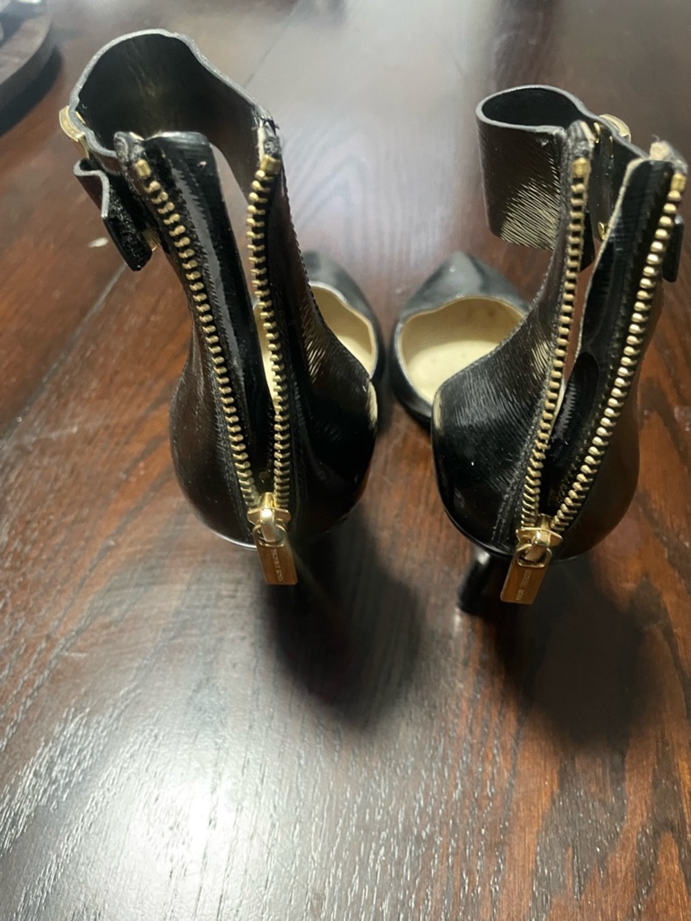 MICHAEL Michael Kors Black Pointed Ankle-Strap Pumps with Gold Accents - Picture 4 of 4